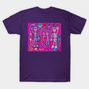 Halloween Pink Skeleton Dance Party T-Shirt